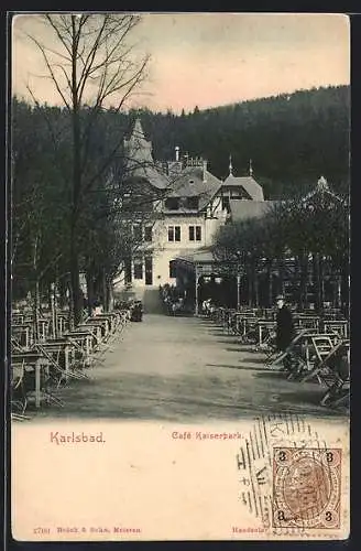 AK Karlsbad, Cafe Kaiserpark mit Garten und Veranda