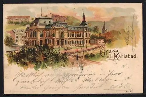 Lithographie Karlsbad, Partie am Kaiserbad