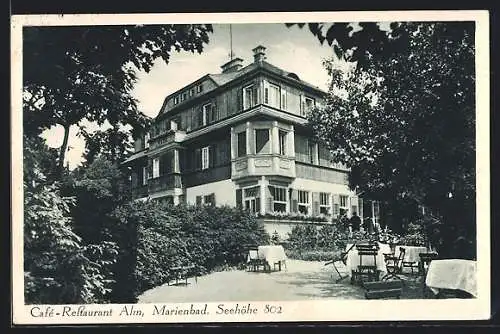 AK Marienbad, Cafe-Restaurant Alm mit Garten