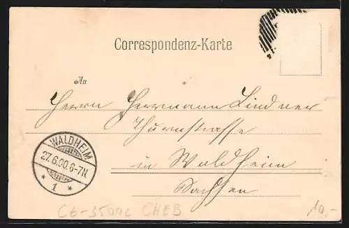 AK Eger, Theaterplatz aus der Vogelschau