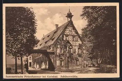 AK Pirkenhammer /Karlsbad, Gasthaus Schützenmühle mit Hofeingang