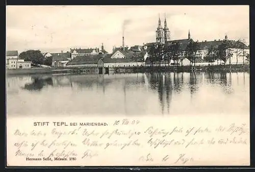 AK Tepl, Blick über das Wasser zum Stift