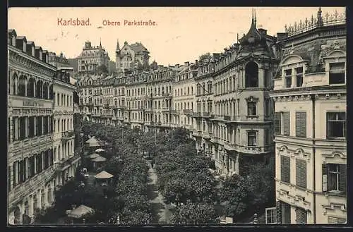 AK Karlsbad, Obere Parkstrasse mit Hotel Bernharts-Haus