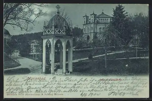 Mondschein-AK Marienbad, Am Ambrosiusbrunnen