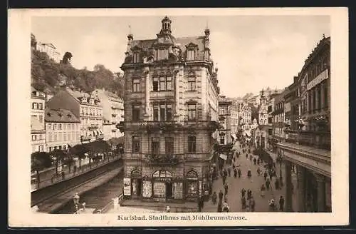 AK Karlsbad, Stadthaus mit Mühlbrunnstrasse