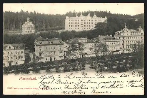 AK Marienbad, Teilansicht mit kleiner Kirche