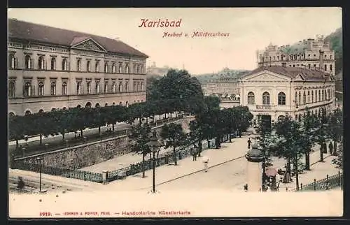 AK Karlsbad, Neubad und Militärcurhaus