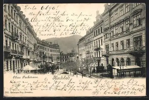 AK Karlsbad, Obere Parkstrasse mit Hotel Fürstenhof