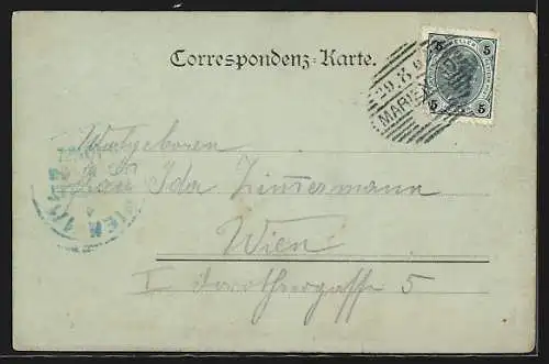 Mondschein-AK Marienbad, Totalansicht aus der Vogelschau