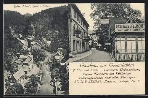 AK Herrnskretschen / Hrensko, Gasthaus zur Gemütlichkeit mit eigener Fleischerei