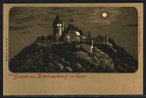 Mondschein-Lithographie Teplitz, Ansicht vom Schlossberg