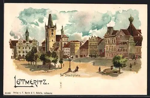 AK Leitmeritz / Litomerice, Stadtplatz mit Brunnen
