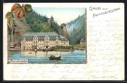 Lithographie Herrnskretschen / Hrensko, Panorama