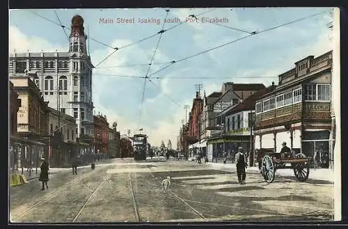 AK Port Elizabeth, Main Street looking south, Strassenbahn