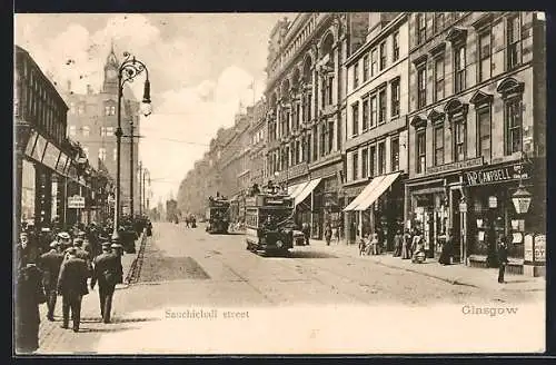 AK Glasgow, Sauchiehall Street, Strassenbahn