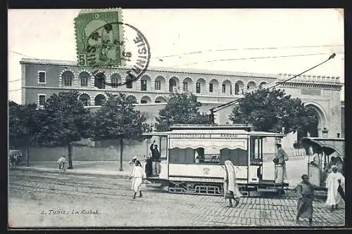 AK Tunis, La Kasbah, Strassenbahn