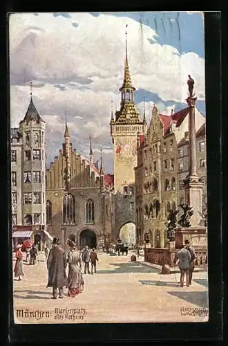 Künstler-AK Richard Wagner: München, Marienplatz mit alten Rathaus