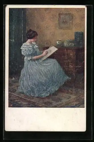 Künstler-AK Karl Maria Schuster: Junge Frau beim Zeichnen