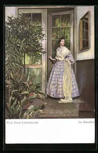 Künstler-AK Ernst Liebermann: Im Hausflur, Mädchen an der Tür