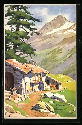 Künstler-AK S. Bonelli: Berghütte in den Alpen, Acquerelli dal vero