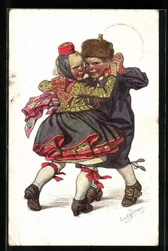 Künstler-AK Emil Beithan: Kinder in Tracht beim Tanz