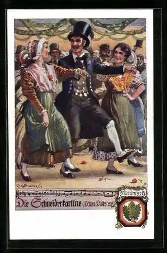 Künstler-AK Richard Assmann: Paar in Tracht bei schlesischem Volkstanz