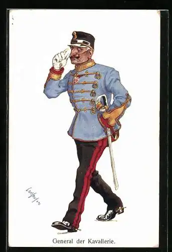 Künstler-AK Carl Josef Pollak: General der Kavalerie in Uniform