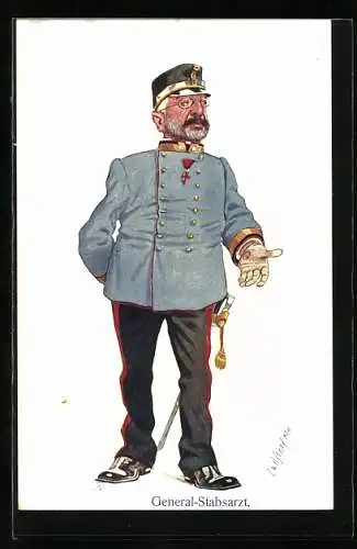 Künstler-AK Carl Josef Pollak: General Stabsarzt, stehend in Uniform