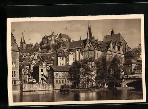 AK Marburg, Blick auf die Uferpartie, WHW Winterhilfswerk 1934-35