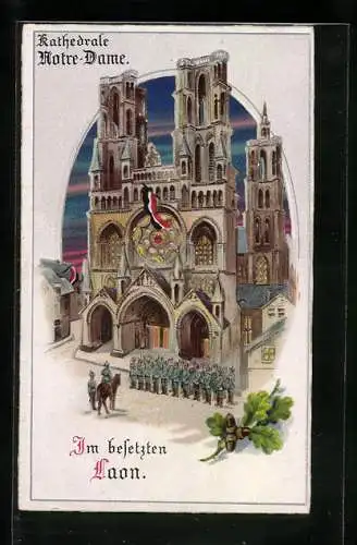 Künstler-AK Laon, Kathedrale Notre-Dame in der besetzten Stadt, Halt gegen das Licht