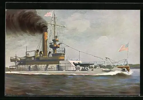 Künstler-AK Christopher Rave: Monitor Arkansas, amerikanisches Kriegsschiff