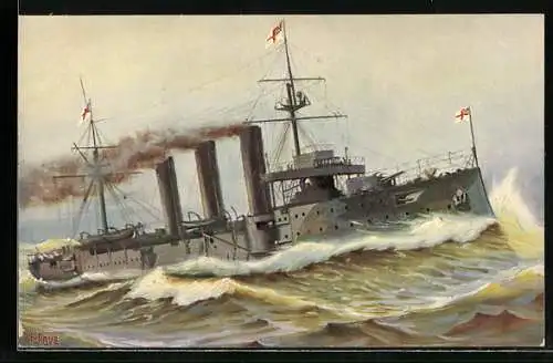 Künstler-AK Christopher Rave: Englischer Panzerkreuzer Kent, 1901