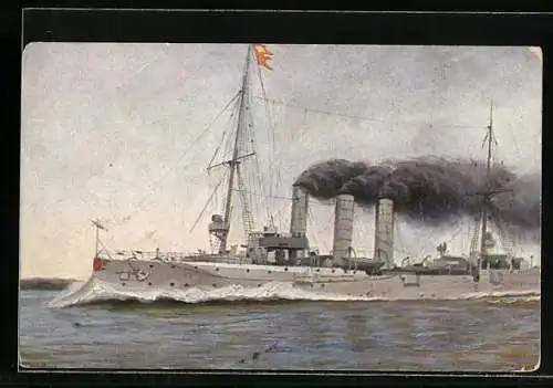 Künstler-AK Christopher Rave: Deutsches Kriegsschiff Hamburg unter Volldampf