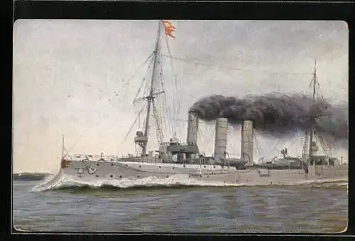 Künstler-AK Christopher Rave: SM Kleiner Kreuzer Hamburg in voller Fahrt