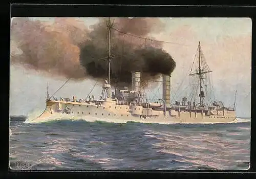 Künstler-AK Christopher Rave: Kriegsschiff S. M. Undine in voller Fahrt, 1903