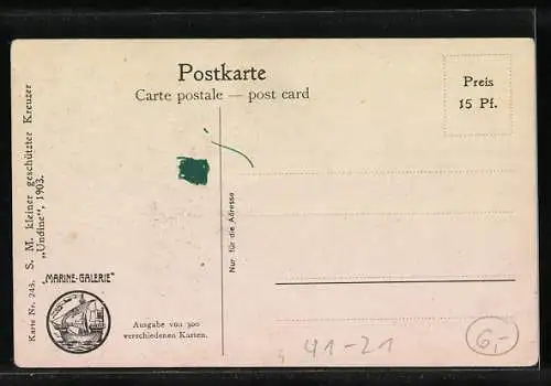 Künstler-AK Christopher Rave: Kriegsschiff S. M. Undine in voller Fahrt, 1903