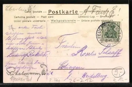 Künstler-Lithographie Paul Hey: Vater und Tochter bei ihrer Heimkehr