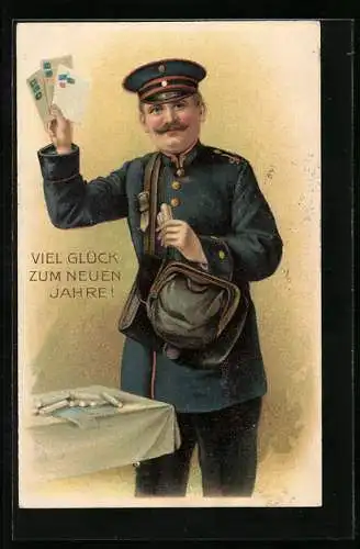 AK Neujahrsgruss, Postbote mit Briefen