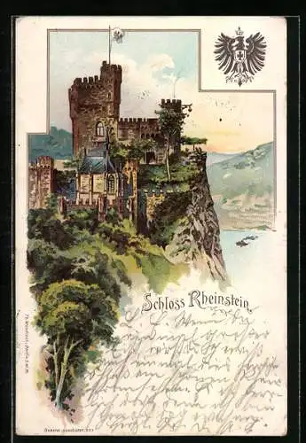Lithographie Trechtingshausen, Schloss Rheinstein