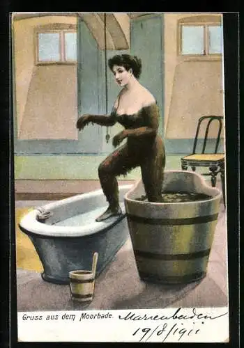 AK junge Frau nach einem Moorbad, Homöopathie