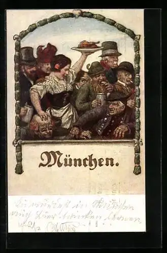 AK München, Königliches Hofbräuhaus, Kellnerin serviert Brathähnchen