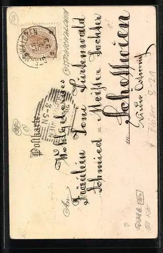 Lithographie Bergsteiger machen Rast am Flussufer