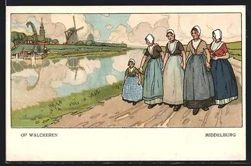 AK Middelburg, Frauen in Trachten auf der Strasse