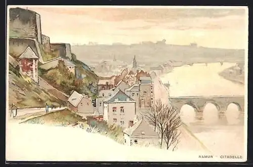 Künstler-AK Henri Cassiers: Namur, Brücke an der Zitadelle