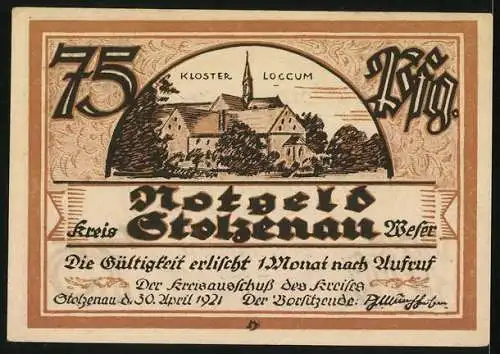 Notgeld Stolzenau 1921, 75 Pfennig, Gedicht, Kloster Loccum