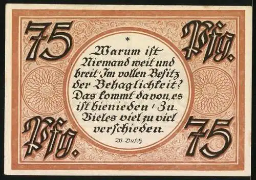 Notgeld Stolzenau 1921, 75 Pfennig, Kloster Loccum, Gedicht