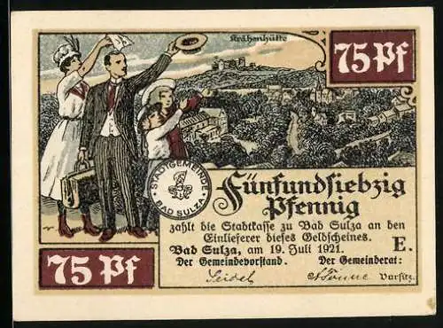 Notgeld Bad Sulza 1921, 75 Pfennig, Krähenhütte, Gradierwerke