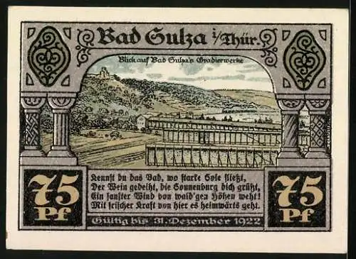 Notgeld Bad Sulza 1921, 75 Pfennig, Krähenhütte, Gradierwerke