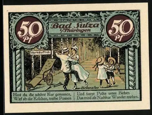 Notgeld Bad Sulza 1921, 50 Pfennig, Birkenallee, Gradierhaus