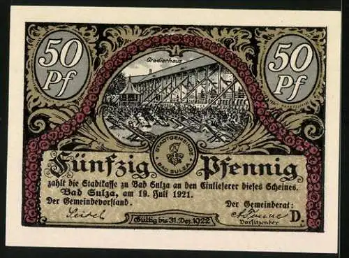 Notgeld Bad Sulza 1921, 50 Pfennig, Birkenallee, Gradierhaus